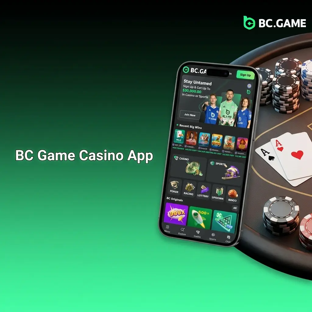 BC Game casino app displaying slots, live casino, crash games, table games, and BC Originals for Pakistani players