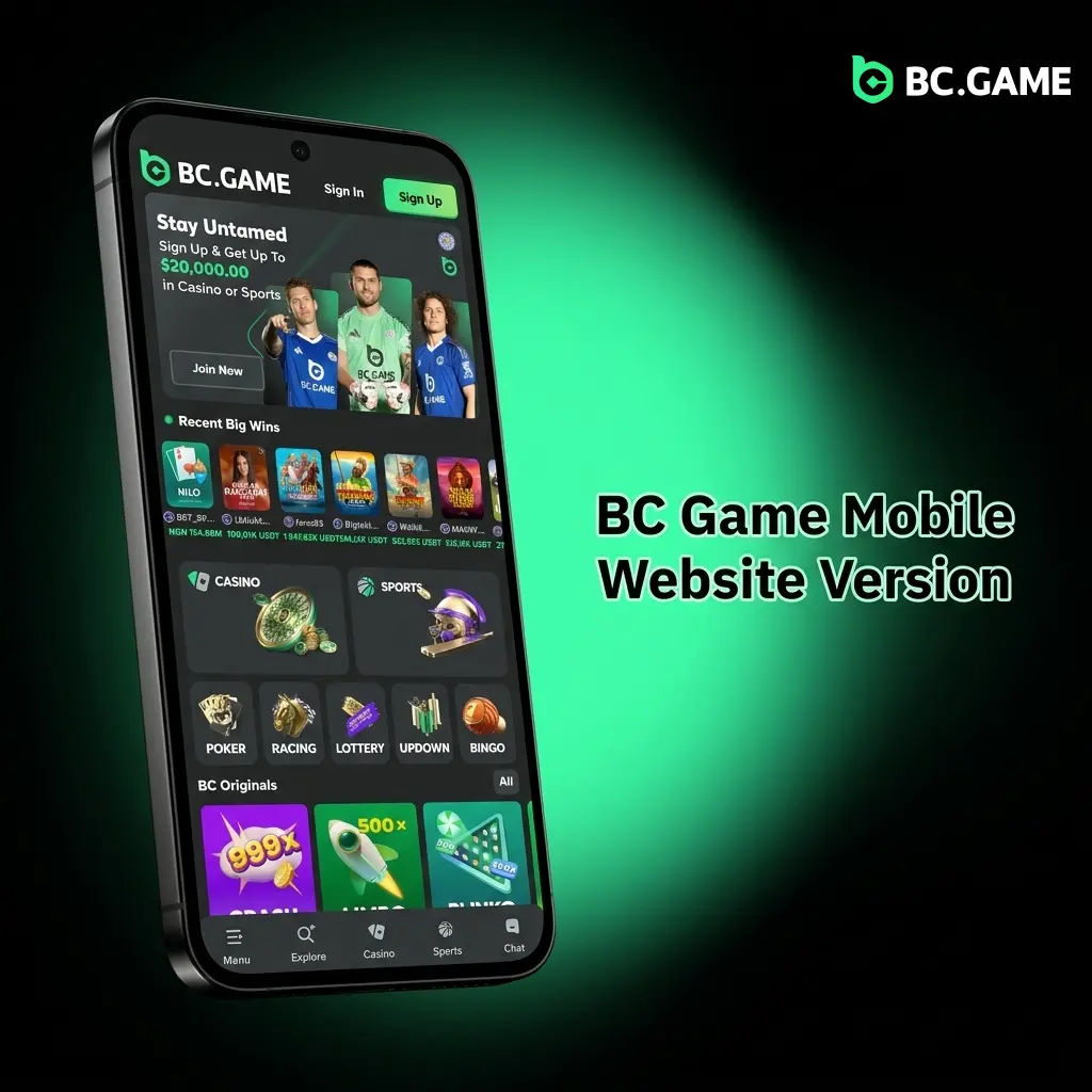BC Game mobile website optimised for smartphones and tablets on iOS and Android with sports betting and live casino access