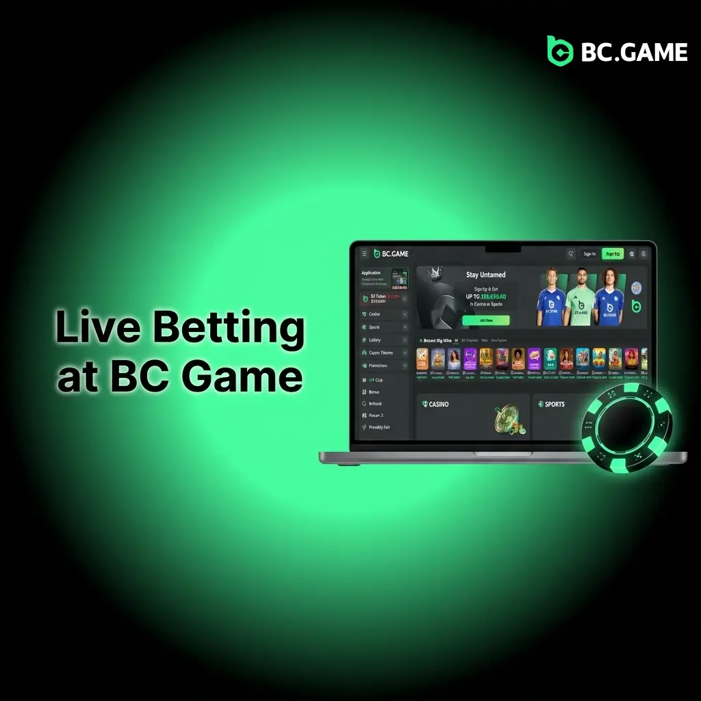 BC Game live betting interface showing real-time odds, live score tracker and in-play markets for cricket and football
