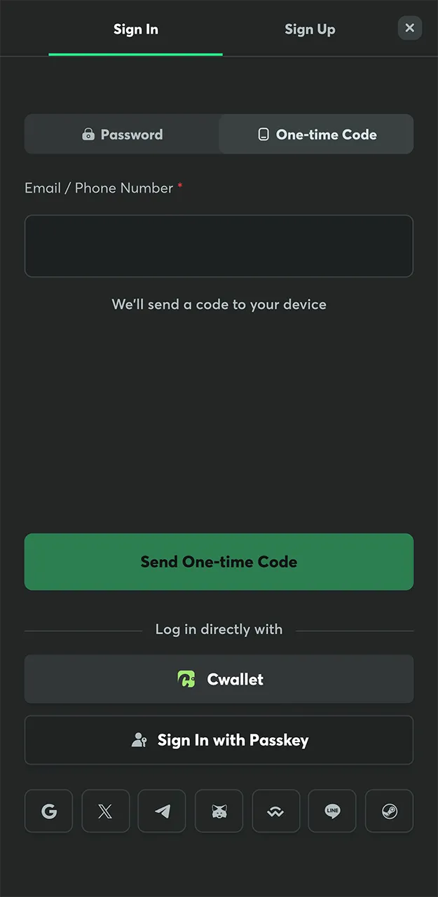 Please log in to the BC Game website using the password code method.